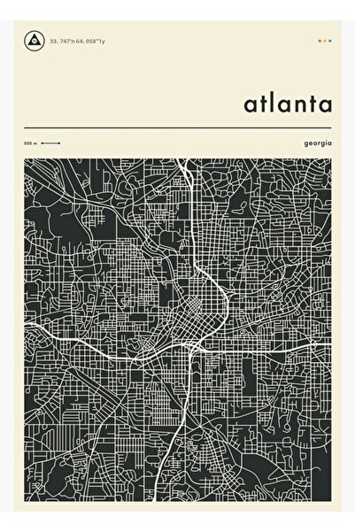 Universal Atlanta Map Painting Wooden Poster Decorative