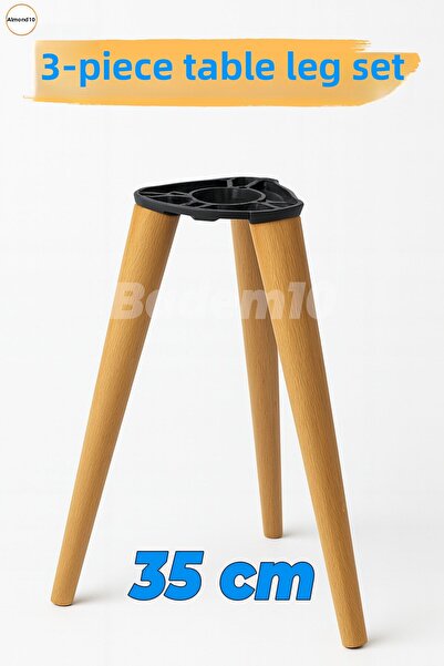 Badem10 Coffee Table Leg Set 3 Pieces 35 cm Brown Painted Natural Wood Cylinder Furniture Leg Accessory Legs