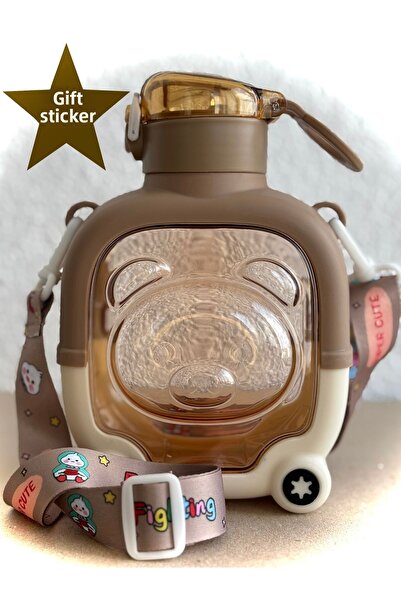 ALİA HOME زجاجة مياه مربعة للأطفال بتصميم تيدي بير - زجاجة مياه بلاستيكية سعة 1000 مل خالية من مادة BPA