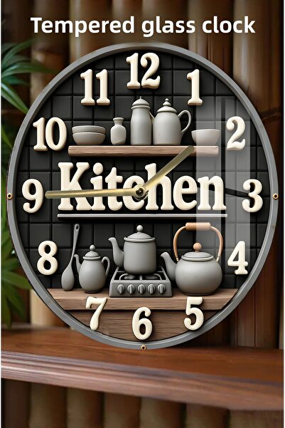 kutuTR 3D Look Tempered Glass Clock That Will Add Elegance to Your Kitchen Decoration – 33 cm Csdw146