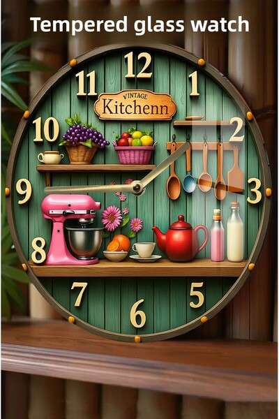 kutuTR سوف تضفي على مطابخك الأناقة والوظيفية! ساعة من الزجاج المقوى بتصميم ثلاثي الأبعاد - 33 سم CSDW155