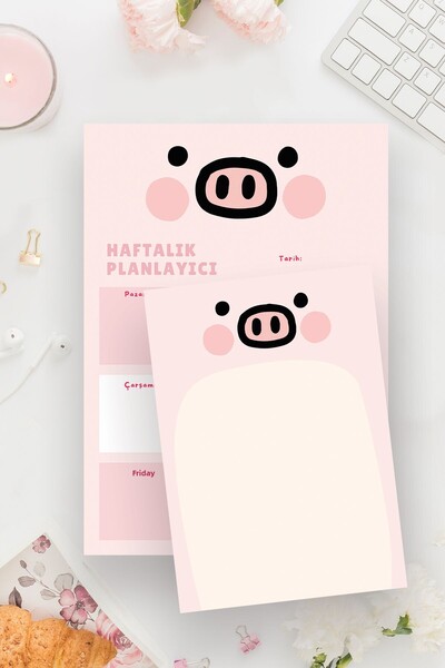 shop Pink 2-Piece A4 & A5 Notepad, Memo Pad, Note Paper, Notepad, Check List, School Notebook with Pig Pattern