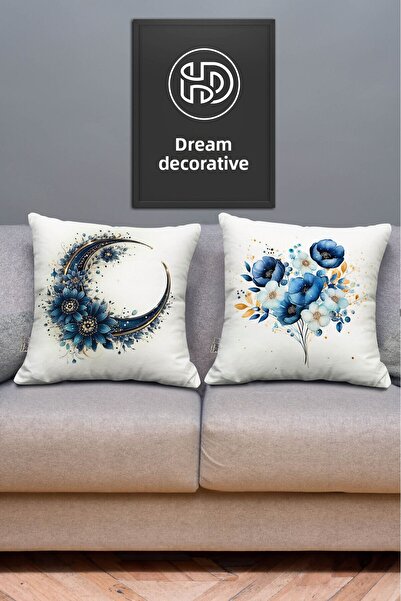 Hayal Dekoratif Set de huse de pernă cu model semilună cu podea albă, potrivite pentru 2 locuri