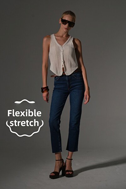 Maule Ευέλικτο βαμβακερό ύφασμα με κομμένο πόδι 5 τσέπες Skinny Slim γυναικείο τζιν παντελόνι @Kosova