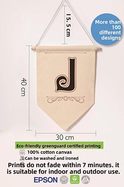 Postifull Kids Room Decor, Wall Ornament, Wooden Baby Room Decor, Canvas Pennant, Brown Letter J