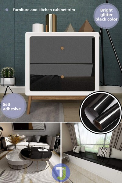 Technojet Self Adhesive Glitter Black Kitchen Bathroom Countertop Wall Cabinet Table Covering 60cmx500cm