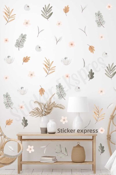 Sticker Ekspres Set de autocolante de perete Boho Meadow, flori și frunze