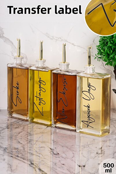 DNS HOME Set of 4 500 ml Luxury Glass Oil Pot with Transfer Label Gold Leakproof Lid Sauce Bowl Vinegar Bowl Oil Bowl