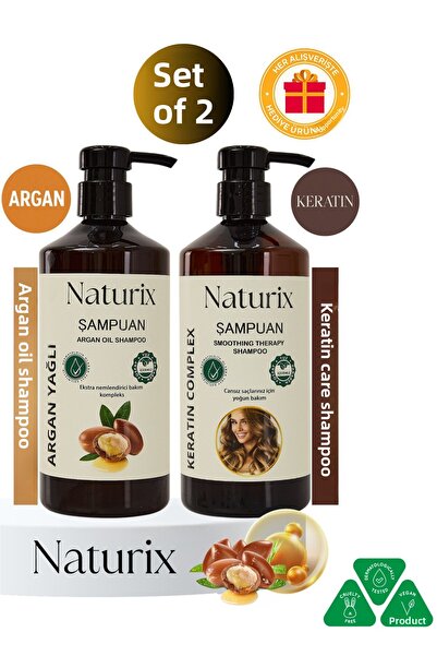 Ilgaz Naturix Organix شامبو زيت الأرجان الخالي من الملح + شامبو الكيراتين 600...