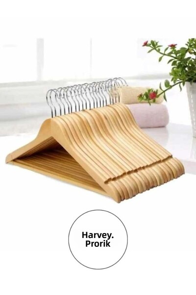 Harvey 12 قطعة من شماعات الملابس الخشبية عالية الجودة المصقولة والطبيعية