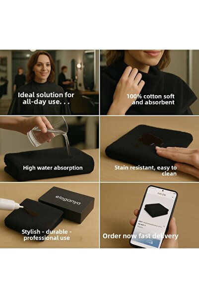 Elaganya Μαύρη αθλητική πετσέτα γυμναστικής που δεν λαμβάνει λεκέδες Πετσέτα κομμωτηρίου κουρείου 50x90 εκ. 8 τεμάχια