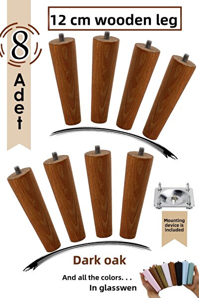 GLASWEN 8 bucăți picioare din lemn 12 cm stejar închis cu șuruburi M8 accesorii de conectare mobilă picior de susținere pentru canapea