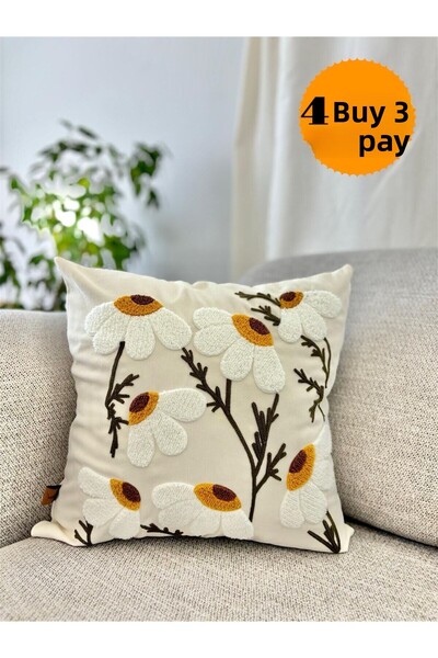 harev home collection غطاء وسادة مزخرف بتصميم خاص مطرز بنقشة الأقحوان مقاس 43...