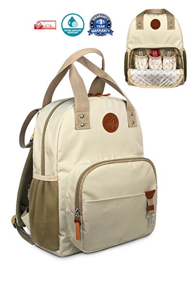 Stylo Popi Mother Baby Care and Backpack Beige – Large Volume Stylish Design with Thermal Bottle Compartment