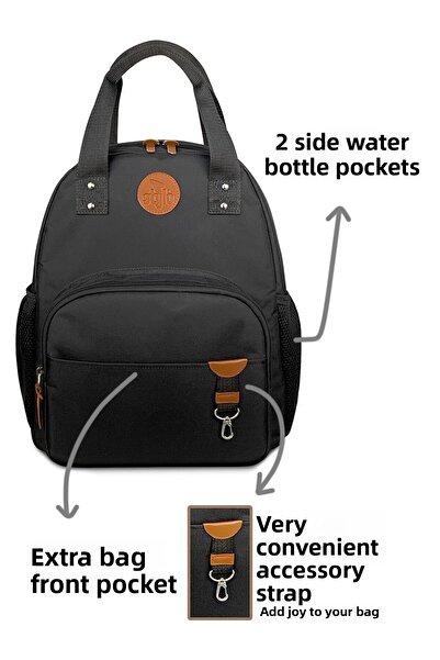 Stylo Popi Mother Baby Care and Backpack Black – Large Volume Stylish Design with Thermal Bottle Compartment