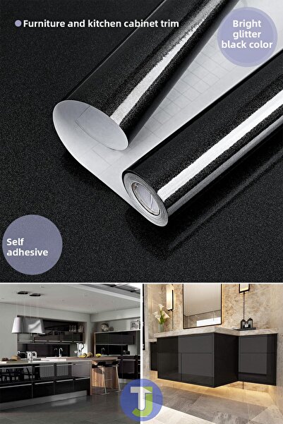 Technojet Self Adhesive Glitter Black Kitchen Bathroom Countertop Wall Cabinet Table Covering 60cmx300cm