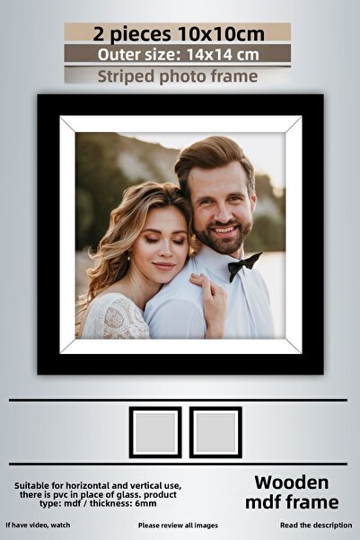 Bytwo 2 Pieces 10X10 Frame - Black and White Striped Photo Frame - Mdf Frame - Square Frame