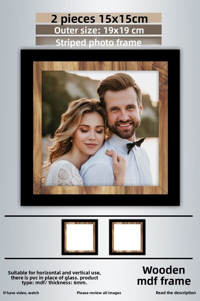 bymat 2 Pieces 15X15 Frame - Black-Wood Striped Photo Frame - Mdf Frame - Square Frame