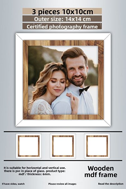 Bytwo 3 bucăți 10x10 cadru - rama foto cu dungi din lemn alb - cadru MDF - cadru pătrat