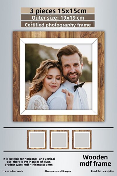 Bytwo 3 Pieces 15X15 Frame - Wooden White Striped Photo Frame - Mdf Frame - Square Frame