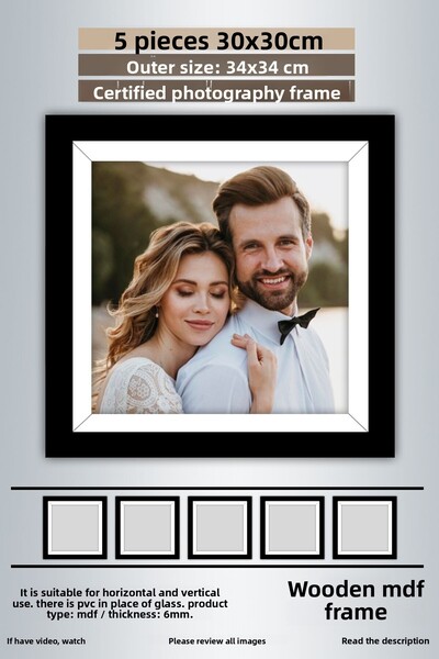 yhfoto 5 bucăți 30x30 cadru - rama foto cu dungi alb-negru - rama MDF - rama patrata