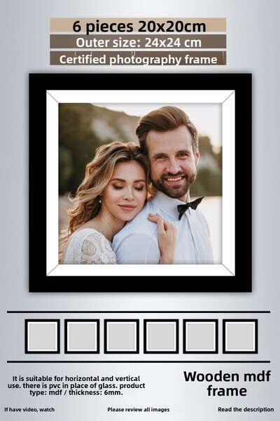 bymat 6 Pieces 20X20 Frame - Black and White Striped Photo Frame - Mdf Frame - Square Frame