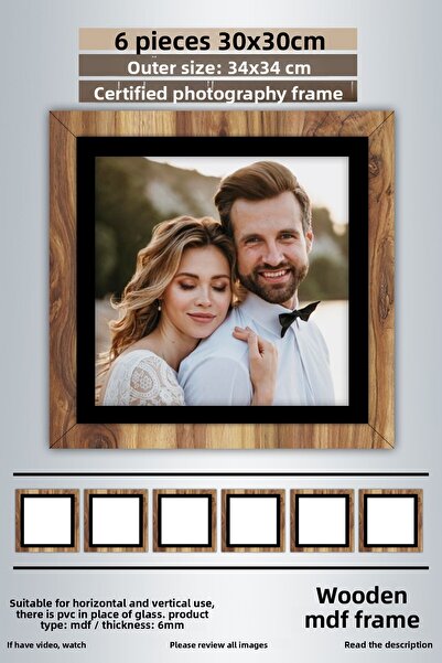 yhfoto 6 Pieces 30X30 Frame - Wooden-Black Striped Photo Frame - Mdf Frame - Square Frame