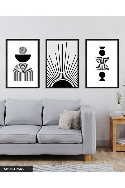 Evinemoda Abstract Pattern Lines 3 Piece Black Wood Framed Painting Act