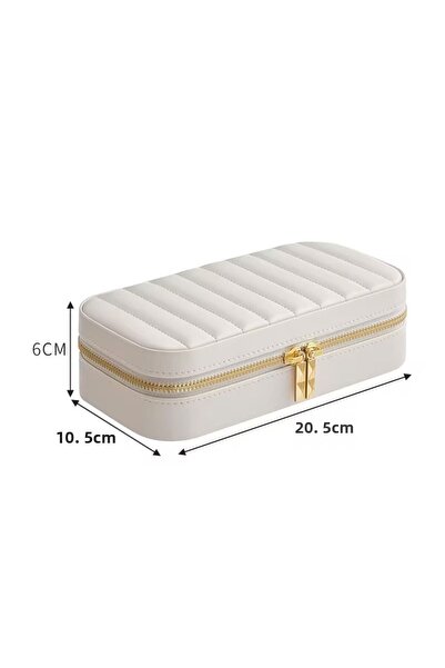 gaman Cutie de bijuterii cu fermoar dublu, placată cu piele de lux, cu oglindă - Organizator pentru colier, inele, cercei