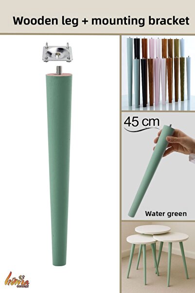 GLASWEN Picior din lemn 45 cm verde apă cu șuruburi M8 și accesorii de conect...