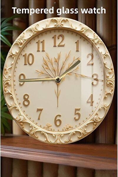 kutuTR Cream Gold Motif 3D Look Tempered Glass Watch – 33 cm Csdw176