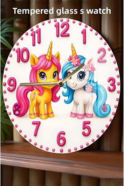 kutuTR Cute Unicorn Patterned 3D Look Tempered Glass Watch – 33 cm Csdw163