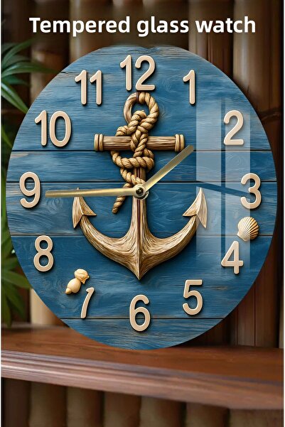 kutuTR Anchor and Seashells Patterned 3D Look Tempered Glass Watch – 33 cm Csdw169