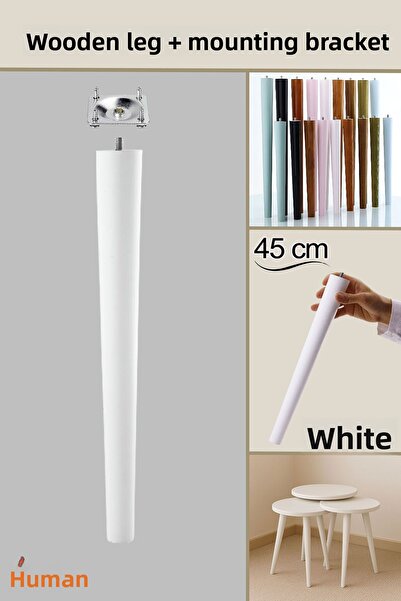 GLASWEN Wooden Leg 45 cm White M8 Bolted Connection Apparatus Furniture Stool Coffee Table Table Support Leg