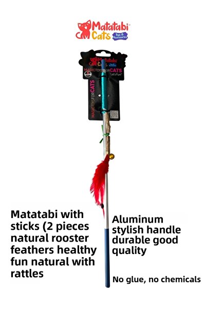 MATATABİ CATS ماتاتابي طبيعي 50 سم - لعبة صنارة صيد للقطط مع قضيب، ريش، خشخيشة
