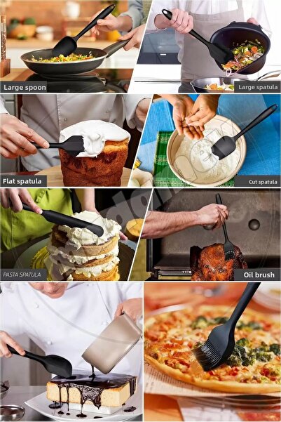 OSKAR FIRÇA Set of 12 Piece Serving Spoons with Wooden Handle Heat Resistant Silicone