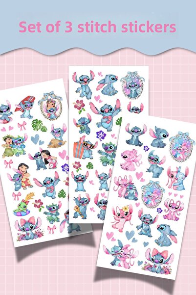 Hume Craft Set de 3 autocolante Stitch – Etichete decorative cu tematică de personaje drăguțe – (Agenda, Bullet Journal)