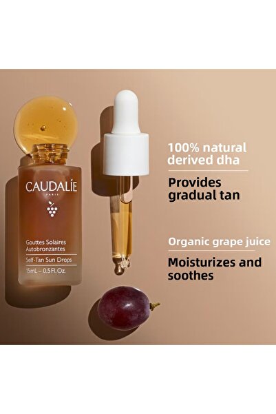 Caudalie قطرات تسمير البشرة الطبيعية واللامعة المغذية والمرطبة بدون أشعة الشم...