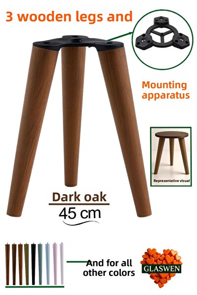 GLASWEN 3 Pieces Wooden Legs 45 cm Dark Oak M8 Bolts with Connecting Apparatus Furniture Stool Coffee Table Table Support Leg