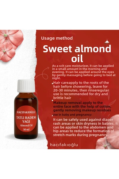 HACIFAKIOĞLU زيت اللوز الحلو المعصور على البارد 50 مل زيت اللوز الحلو النقي و...