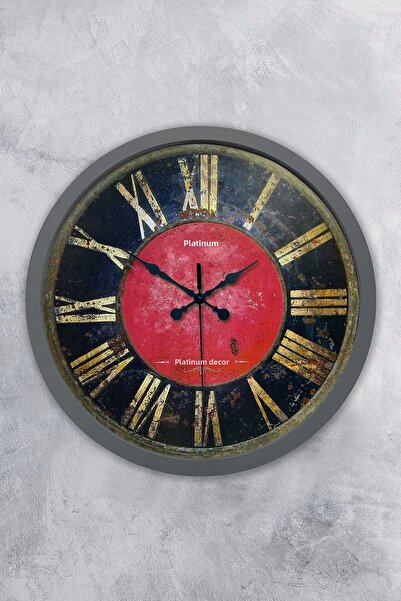 Platin Saat Δώρο 36 εκ. Ανθρακί Μεταλλικό Κόκκινο-μαύρο Ρολόι Τοίχου