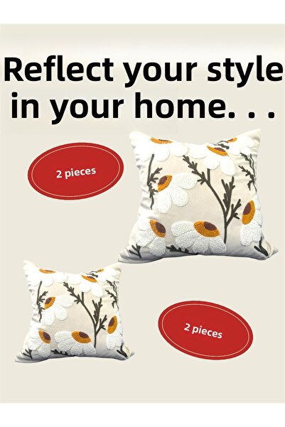 HD HOME COLLECTİON (2 bucăți) Husă de pernă cu pernă din țesătură de in Daisy...