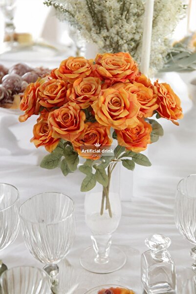 Yapay Çiçek Deposu Floare artificială 7 ramuri Buchet de trandafiri 40 cm Portocaliu