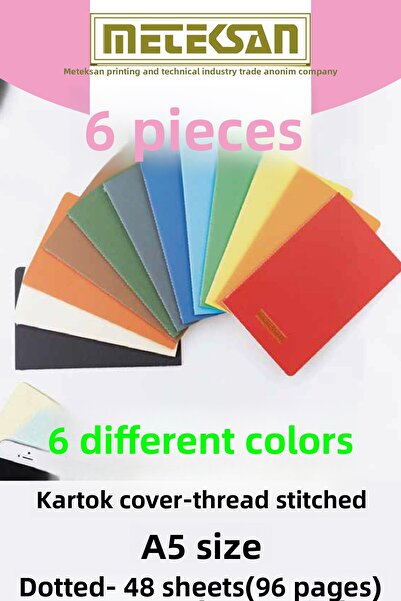 Meteksan 6 Pcs Mixed Color Special Production Notepads Dotted 70 g Ivory Inner Paper Textured Cardboard Cover
