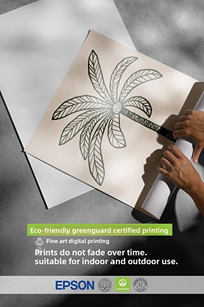 Postifull Black Framed Poster, Palm Tree, Illustration, Gray Color Poster, 2025 Summer Selection, No:109595