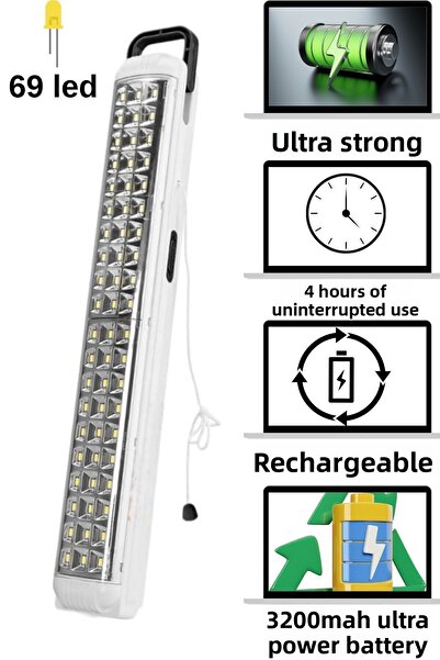 Ledim 60 LED Flashlight, Flashlight, Projector Light, Rechargeable Spotlight, Battery Operated Spotlight