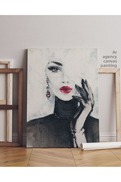AR AJANS KANVAS TABLO Femeie cu desen în cărbune și ruj roșu PICTURA decorati...