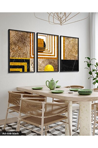 Evinemoda Abstract Artistic Pattern 3 Piece Black Wood Framed Painting Act