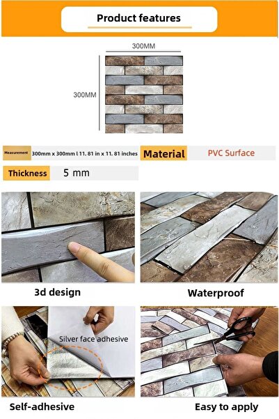 TechnoSmart 1pc 30cmx30cm 3d Self Adhesive Wallpaper Covering Waterproof Kitchen Bathroom