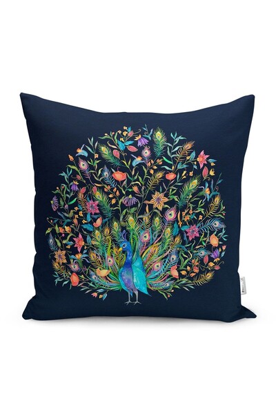 Realhomes غطاء وسادة بتصميم خاص على شكل طاووس أزرق داكن